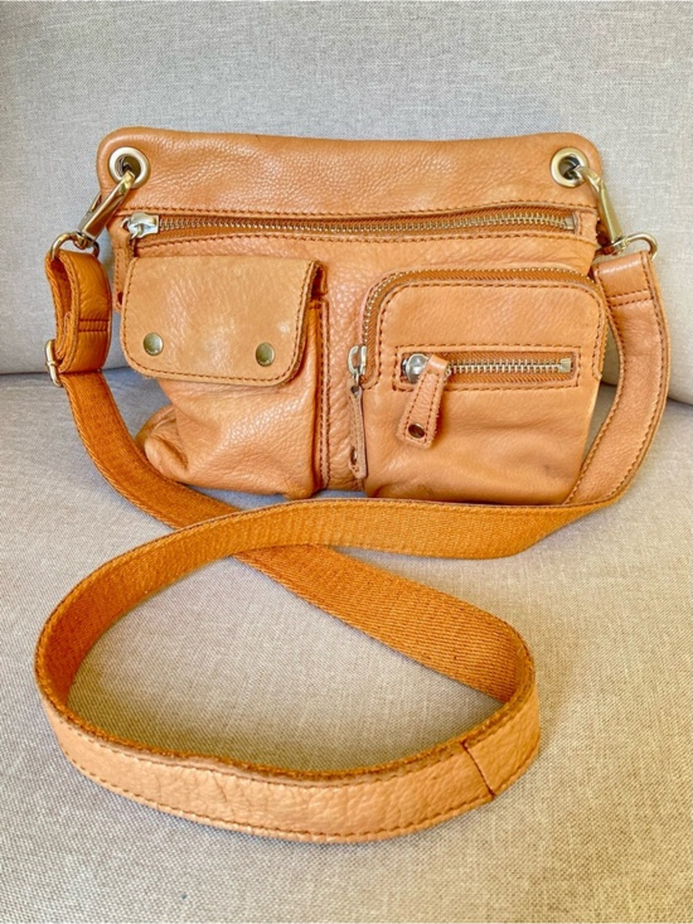Vintage Fossil Leather Crossbody Bag Tan Cognac Multi Pocket Y2K Organizer